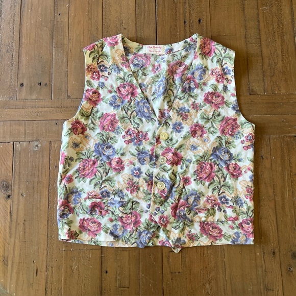 Vintage Handmade Floral Open Front Vest Pockets 90’s Y2K Grandmacore Cottagecore - Picture 1 of 8